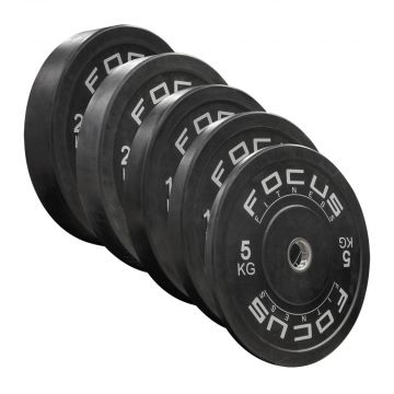 Olympische halterschijf 50 mm - Focus Fitness Bumper plate - 5 t/m 25 kg - Zwart
